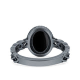 Petite Dainty Cross Vintage Style Lab Opal Ring Solid Oval Oxidized 925 Sterling Silver