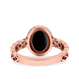 Petite Dainty Cross Vintage Style Lab Opal Ring Solid Oval Oxidized 925 Sterling Silver