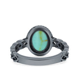 Petite Dainty Cross Vintage Style Lab Opal Ring Solid Oval Oxidized 925 Sterling Silver