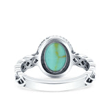 Petite Dainty Cross Vintage Style Lab Opal Ring Solid Oval Oxidized 925 Sterling Silver