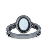 Petite Dainty Cross Vintage Style Lab Opal Ring Solid Oval Oxidized 925 Sterling Silver