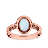Petite Dainty Cross Vintage Style Lab Opal Ring Solid Oval Oxidized 925 Sterling Silver