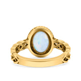 Petite Dainty Cross Vintage Style Lab Opal Ring Solid Oval Oxidized 925 Sterling Silver