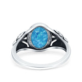 Petite Dainty Butterfly Lab Opal Ring Solid Oval Oxidized 925 Sterling Silver