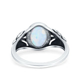 Petite Dainty Butterfly Lab Opal Ring Solid Oval Oxidized 925 Sterling Silver