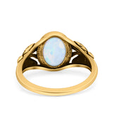 Petite Dainty Butterfly Lab Opal Ring Solid Oval Oxidized 925 Sterling Silver