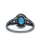 Filigree Petite Dainty Lab Opal Ring Solid Oval Oxidized 925 Sterling Silver
