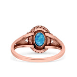 Filigree Petite Dainty Lab Opal Ring Solid Oval Oxidized 925 Sterling Silver