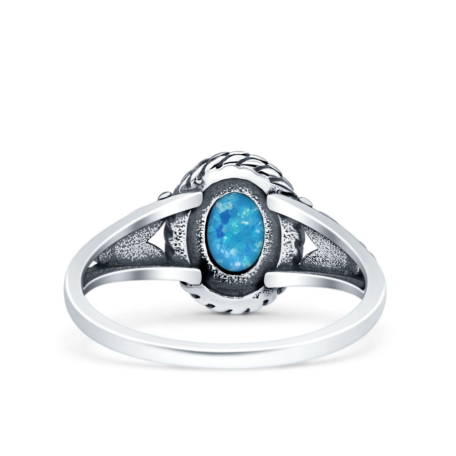 Filigree Petite Dainty Lab Opal Ring Solid Oval Oxidized 925 Sterling Silver