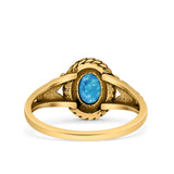 Filigree Petite Dainty Lab Opal Ring Solid Oval Oxidized 925 Sterling Silver