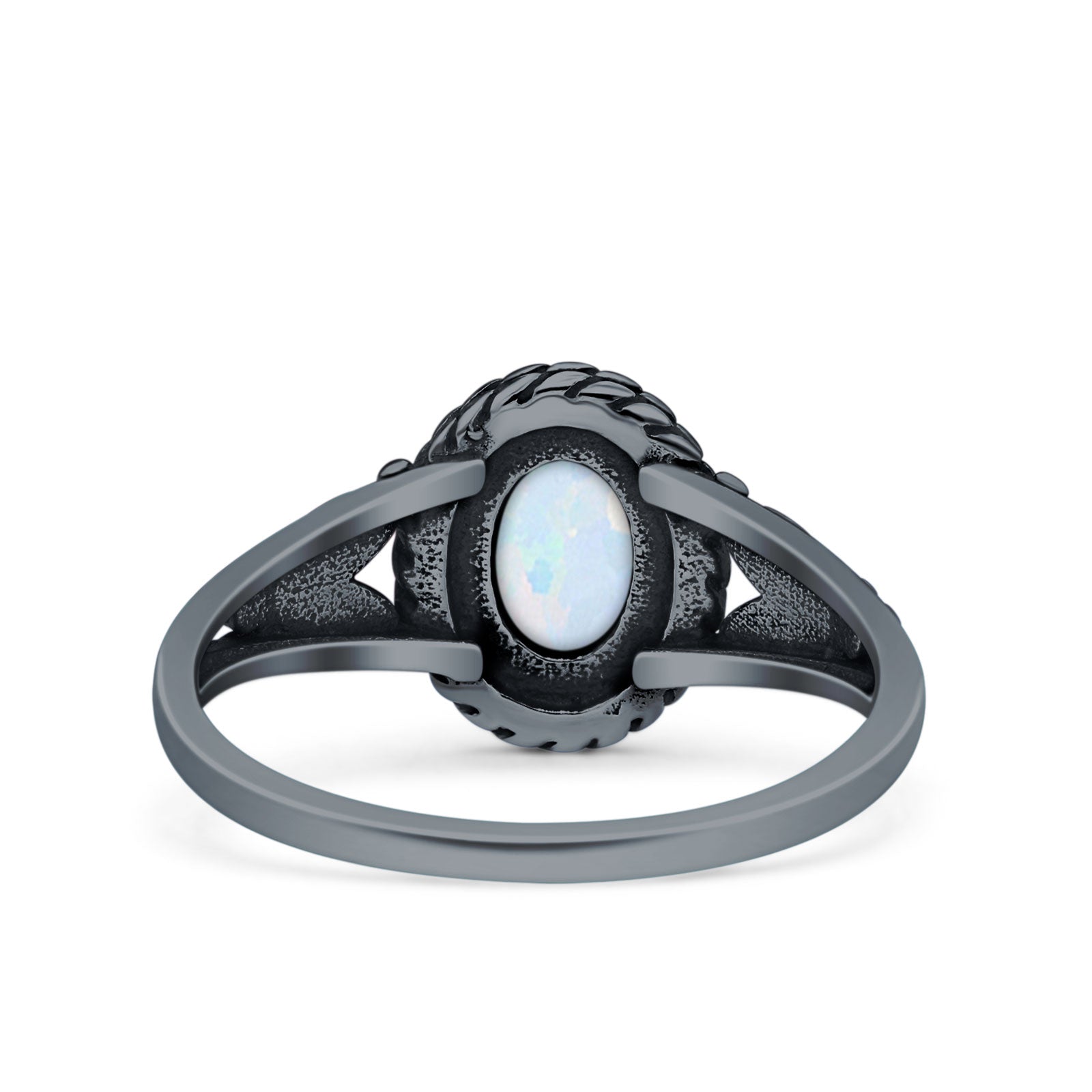 Filigree Petite Dainty Lab Opal Ring Solid Oval Oxidized 925 Sterling Silver