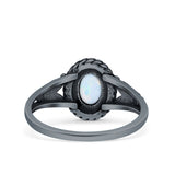 Filigree Petite Dainty Lab Opal Ring Solid Oval Oxidized 925 Sterling Silver