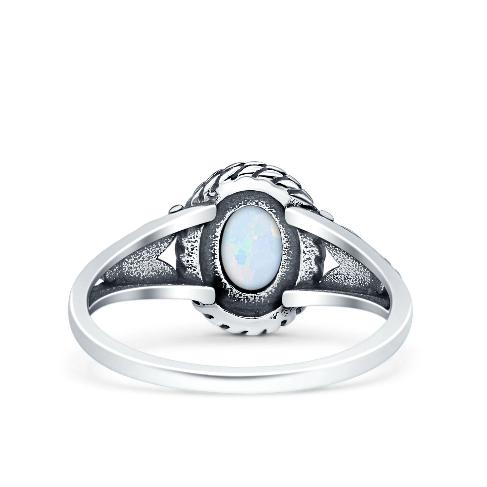 Filigree Petite Dainty Lab Opal Ring Solid Oval Oxidized 925 Sterling Silver