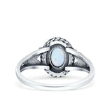 Filigree Petite Dainty Lab Opal Ring Solid Oval Oxidized 925 Sterling Silver