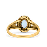 Filigree Petite Dainty Lab Opal Ring Solid Oval Oxidized 925 Sterling Silver