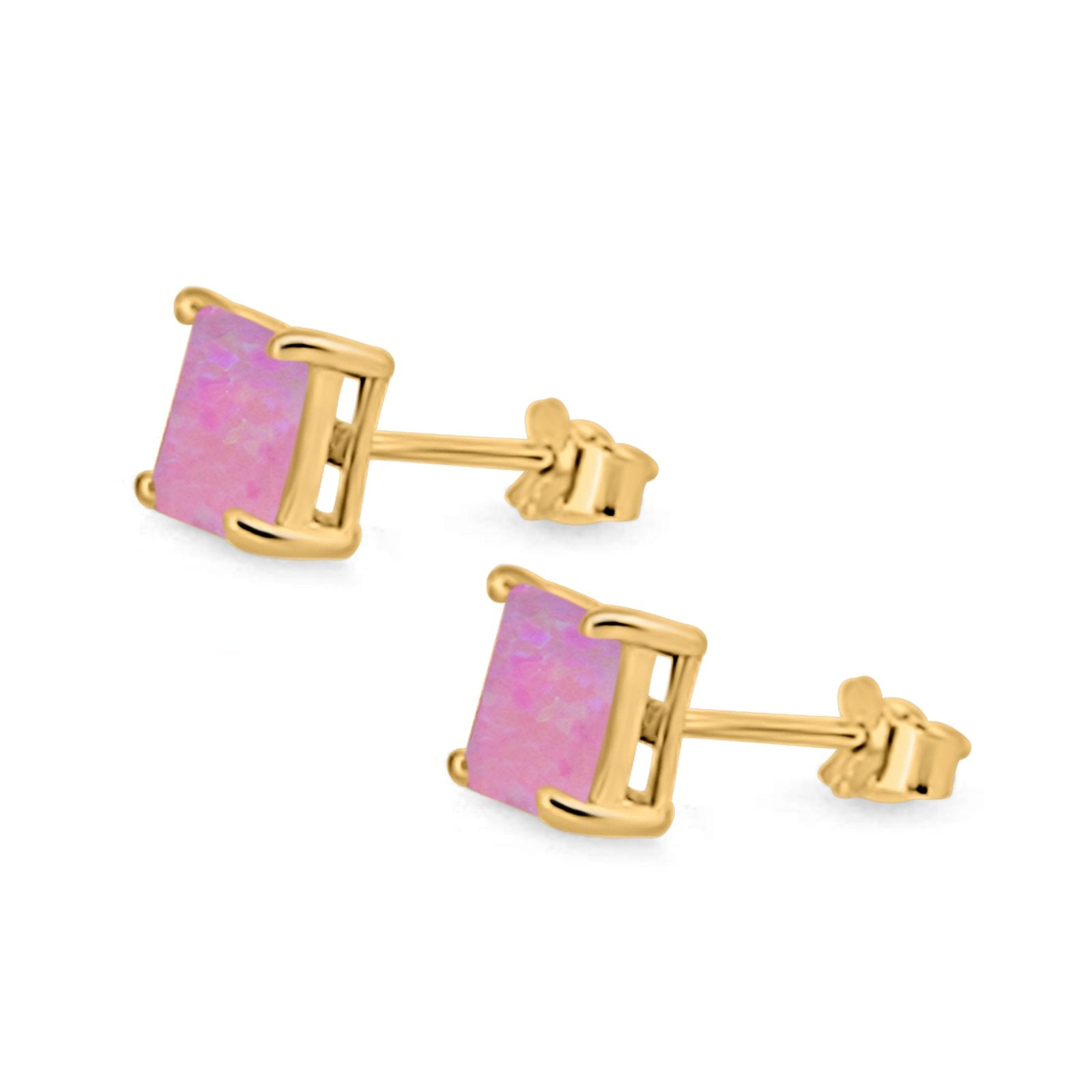 Halo Stud Earrings Princess Cut Lab Created Opal 925 Sterling Silver 7mm