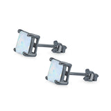 Halo Stud Earrings Princess Cut Lab Created Opal 925 Sterling Silver 7mm