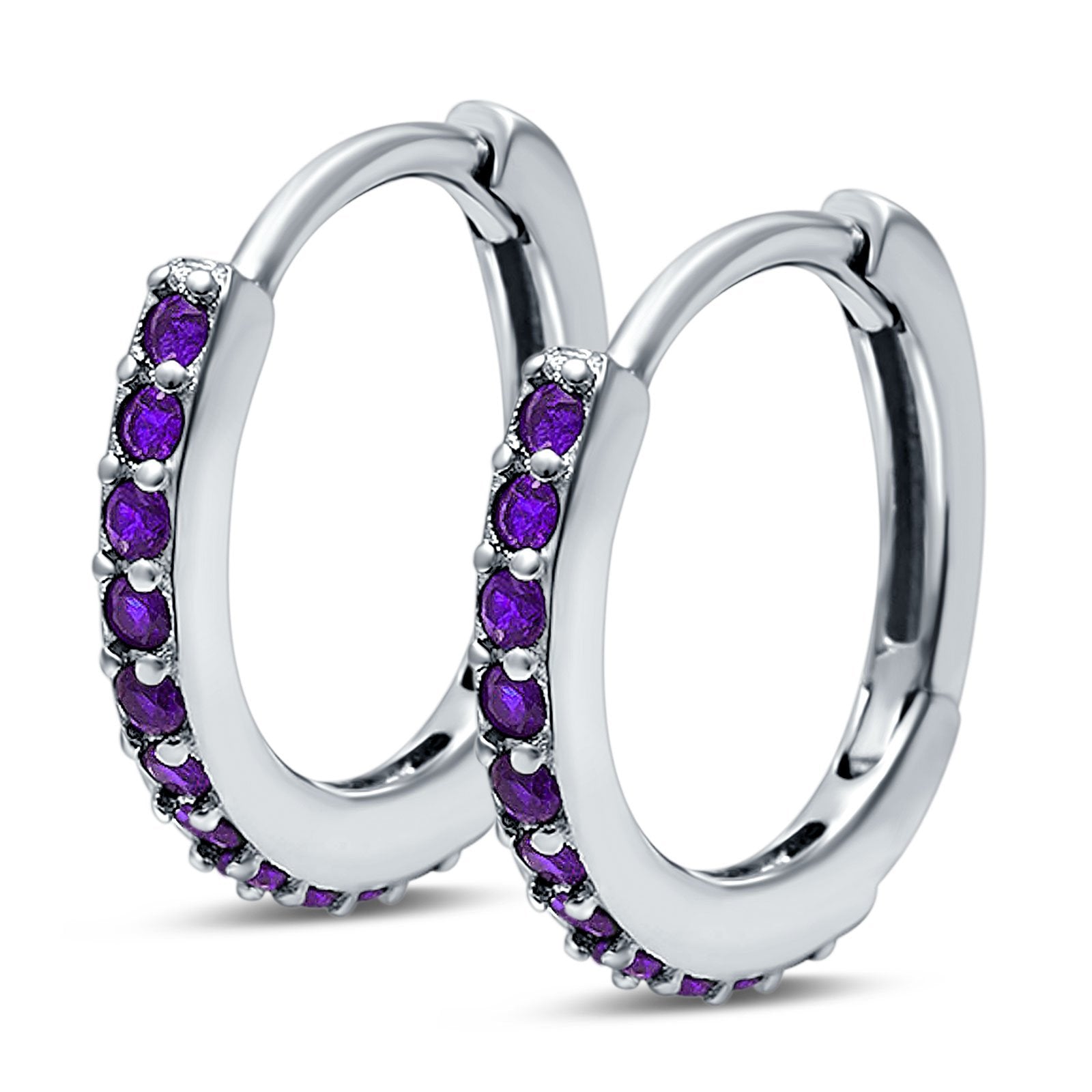 Half Eternity Huggie Hoop Earrings Round Simulated Cubic Zirconia 925 Sterling Silver (16mm)
