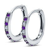 Half Eternity Huggie Hoop Earrings Round Simulated Cubic Zirconia 925 Sterling Silver (16mm)