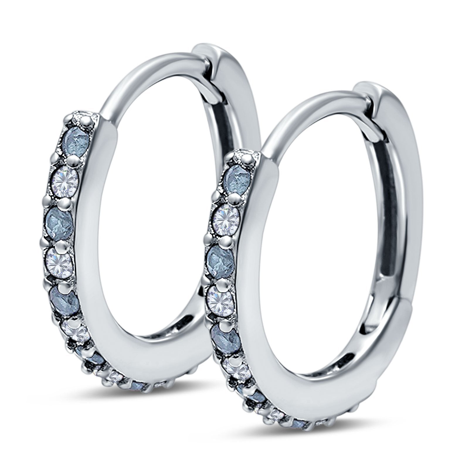 Half Eternity Huggie Hoop Earrings Round Simulated Cubic Zirconia 925 Sterling Silver (16mm)