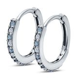Half Eternity Huggie Hoop Earrings Round Simulated Cubic Zirconia 925 Sterling Silver (16mm)