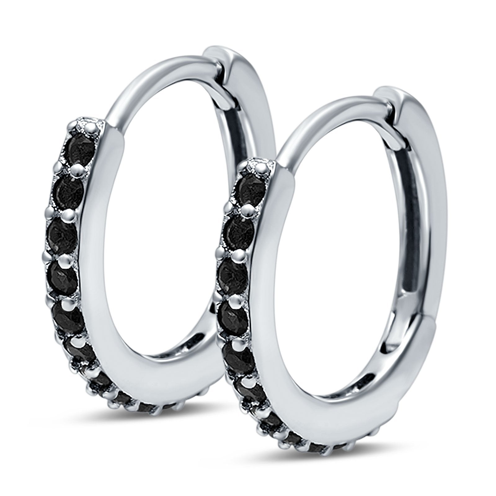 Half Eternity Huggie Hoop Earrings Round Simulated Cubic Zirconia 925 Sterling Silver (16mm)
