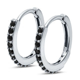 Half Eternity Huggie Hoop Earrings Round Simulated Cubic Zirconia 925 Sterling Silver (16mm)