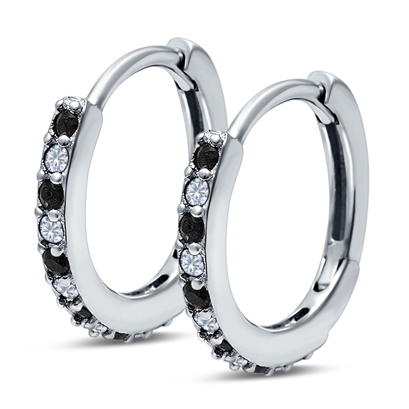 Half Eternity Huggie Hoop Earrings Round Simulated Cubic Zirconia 925 Sterling Silver (16mm)