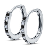 Half Eternity Huggie Hoop Earrings Round Simulated Cubic Zirconia 925 Sterling Silver (16mm)