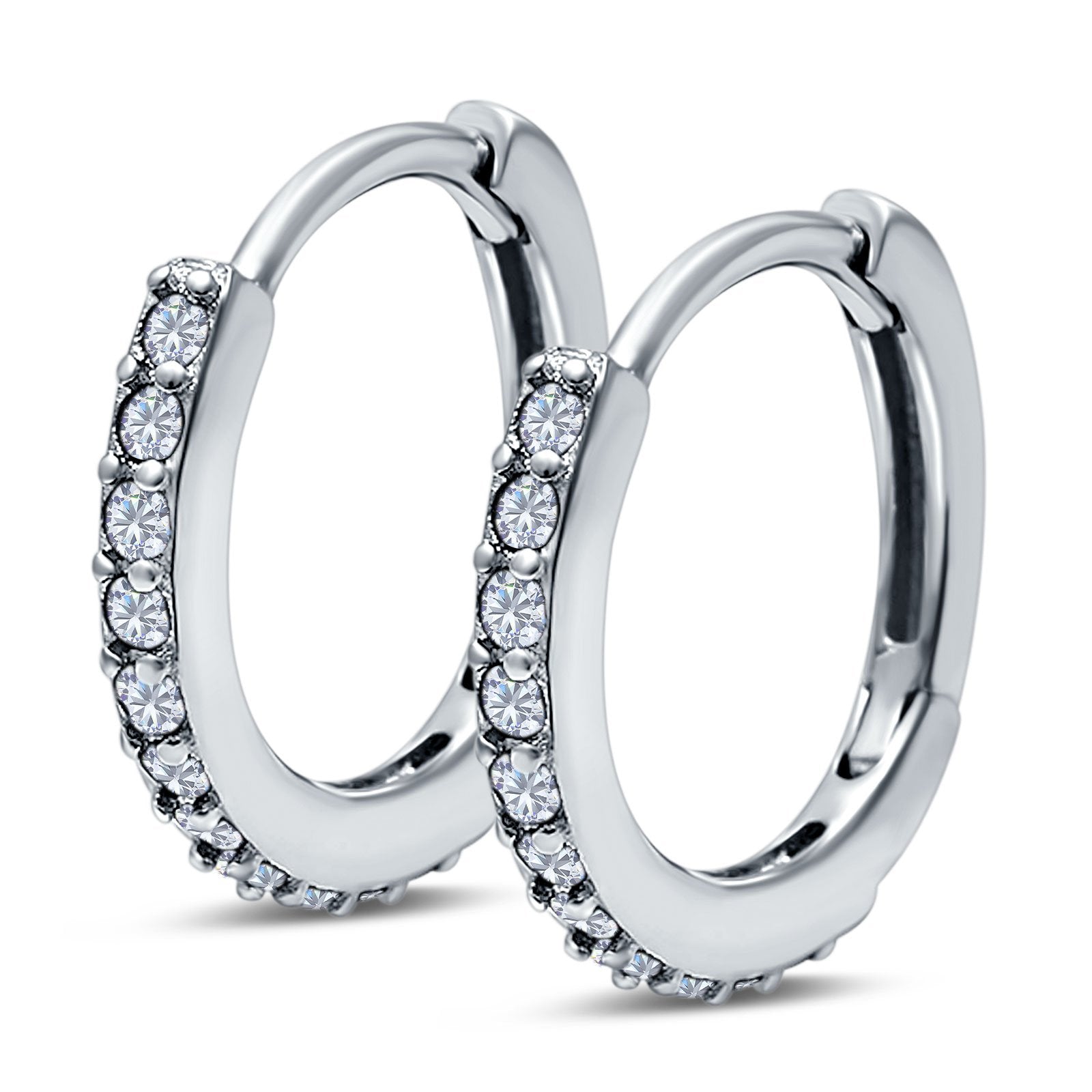 Half Eternity Huggie Hoop Earrings Round Simulated Cubic Zirconia 925 Sterling Silver (16mm)