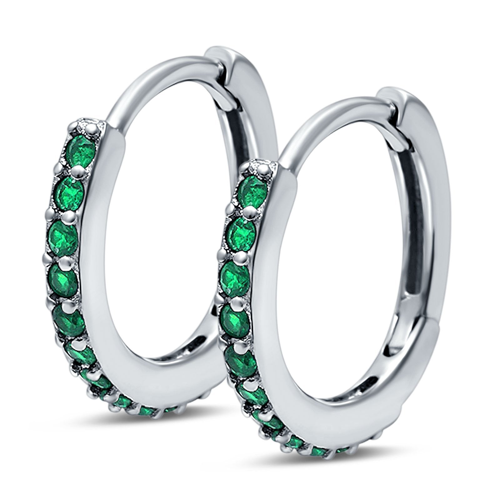 Half Eternity Huggie Hoop Earrings Round Simulated Cubic Zirconia 925 Sterling Silver (16mm)