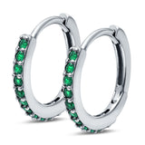 Half Eternity Huggie Hoop Earrings Round Simulated Cubic Zirconia 925 Sterling Silver (16mm)