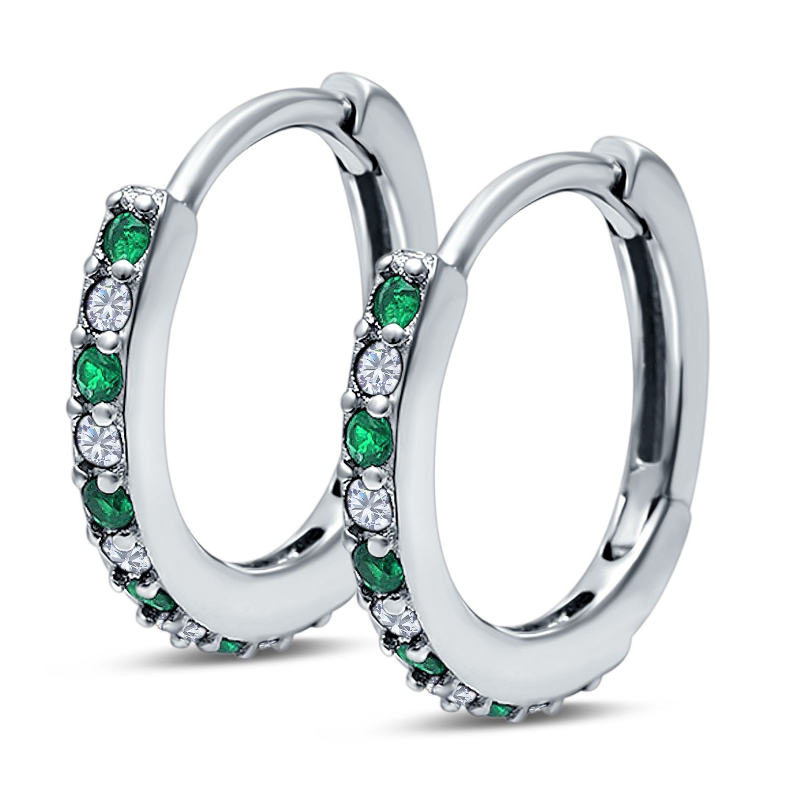 Half Eternity Huggie Hoop Earrings Round Simulated Cubic Zirconia 925 Sterling Silver (16mm)