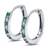 Half Eternity Huggie Hoop Earrings Round Simulated Cubic Zirconia 925 Sterling Silver (16mm)