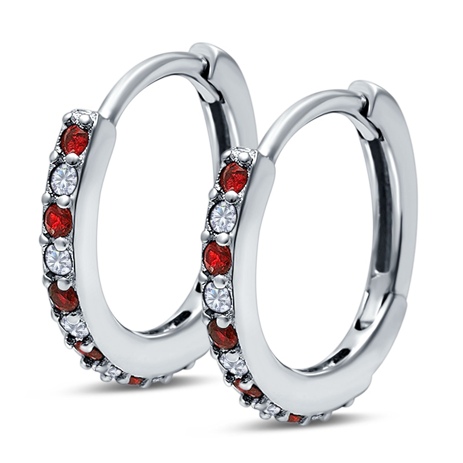 Half Eternity Huggie Hoop Earrings Round Simulated Cubic Zirconia 925 Sterling Silver (16mm)