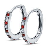 Half Eternity Huggie Hoop Earrings Round Simulated Cubic Zirconia 925 Sterling Silver (16mm)