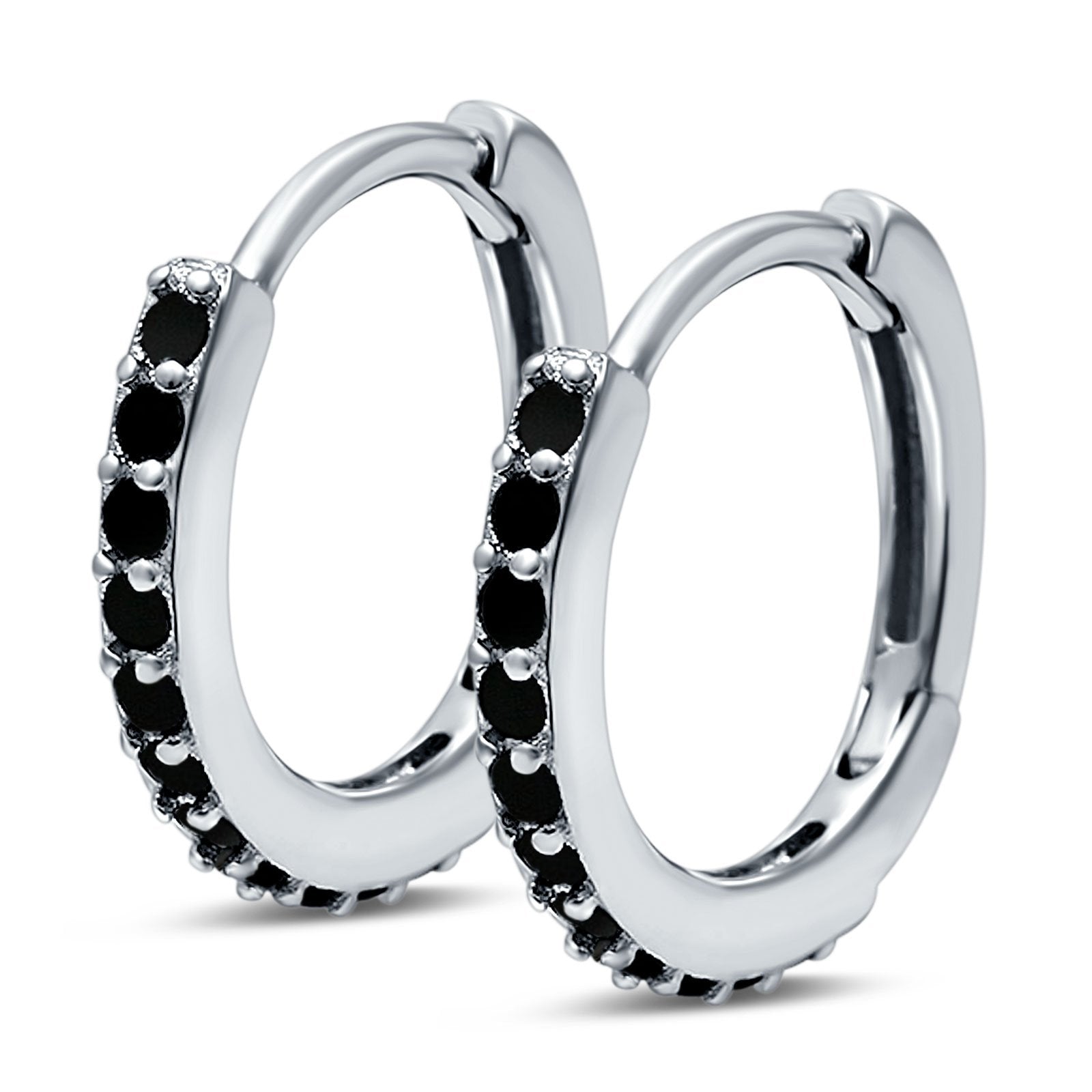 Half Eternity Huggie Hoop Earrings Round Simulated Cubic Zirconia 925 Sterling Silver (16mm)