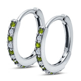 Half Eternity Huggie Hoop Earrings Round Simulated Cubic Zirconia 925 Sterling Silver (16mm)