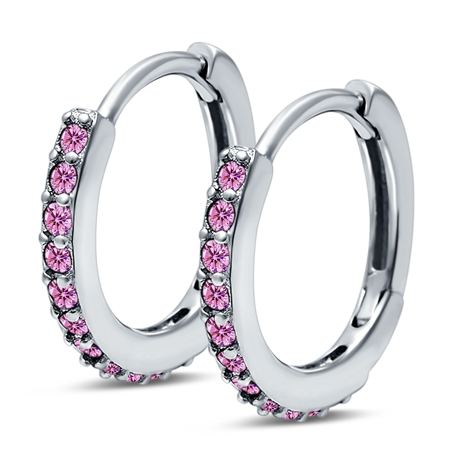 Half Eternity Huggie Hoop Earrings Round Simulated Cubic Zirconia 925 Sterling Silver (16mm)