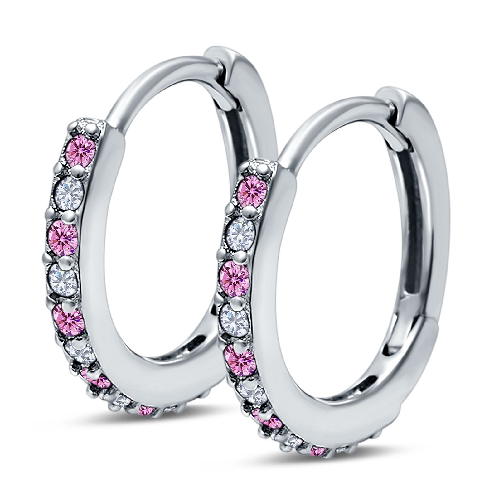 Half Eternity Huggie Hoop Earrings Round Simulated Cubic Zirconia 925 Sterling Silver (16mm)