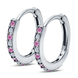 Half Eternity Huggie Hoop Earrings Round Simulated Cubic Zirconia 925 Sterling Silver (16mm)
