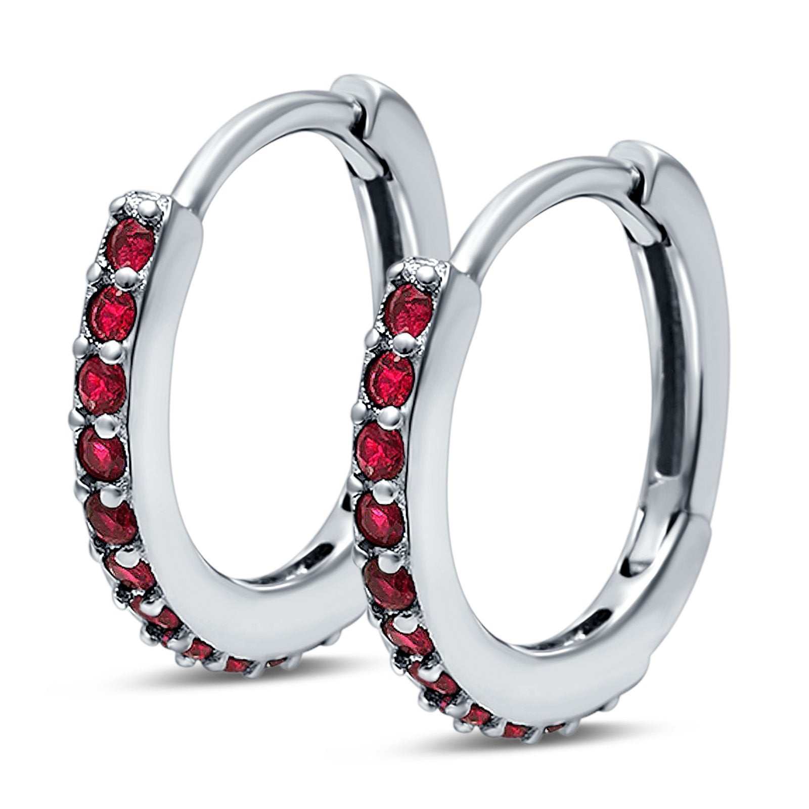 Half Eternity Huggie Hoop Earrings Round Simulated Cubic Zirconia 925 Sterling Silver (16mm)