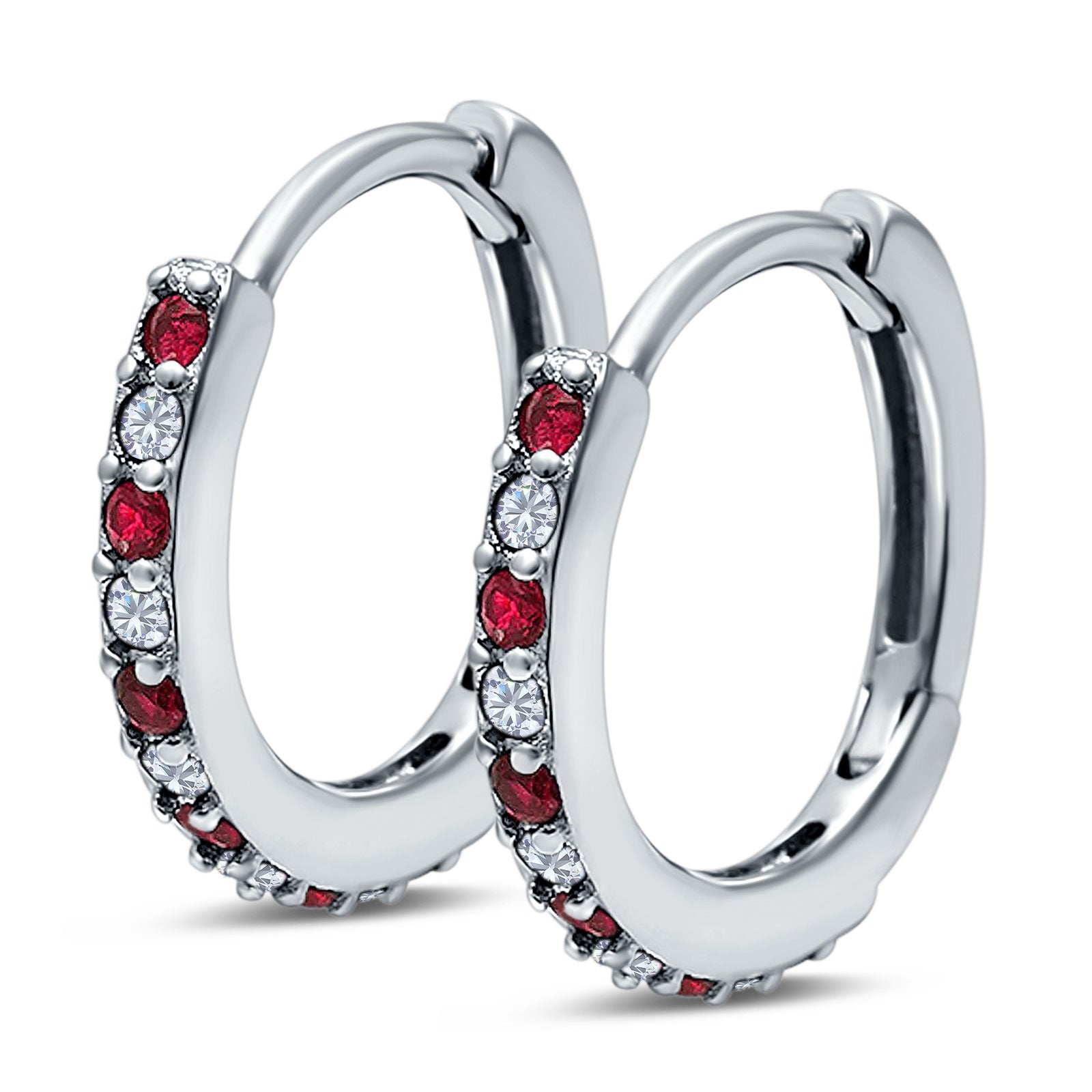 Half Eternity Huggie Hoop Earrings Round Simulated Cubic Zirconia 925 Sterling Silver (16mm)