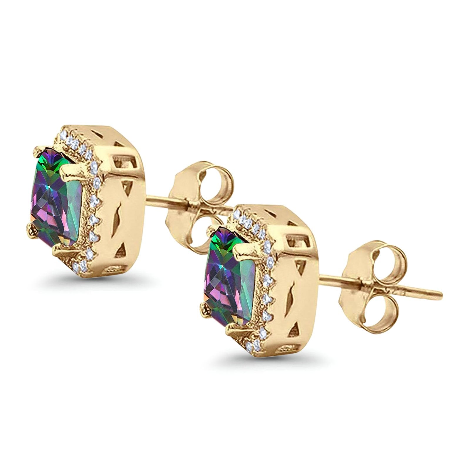 Stud Earrings Wedding Bridal Princess Simulated Cubic Zirconia Solid 925 Sterling Silver