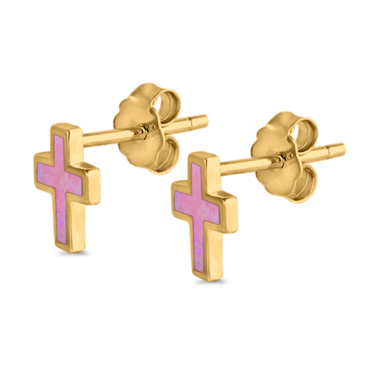 Cross Stud Earrings Lab Created Opal 925 Sterling Silver