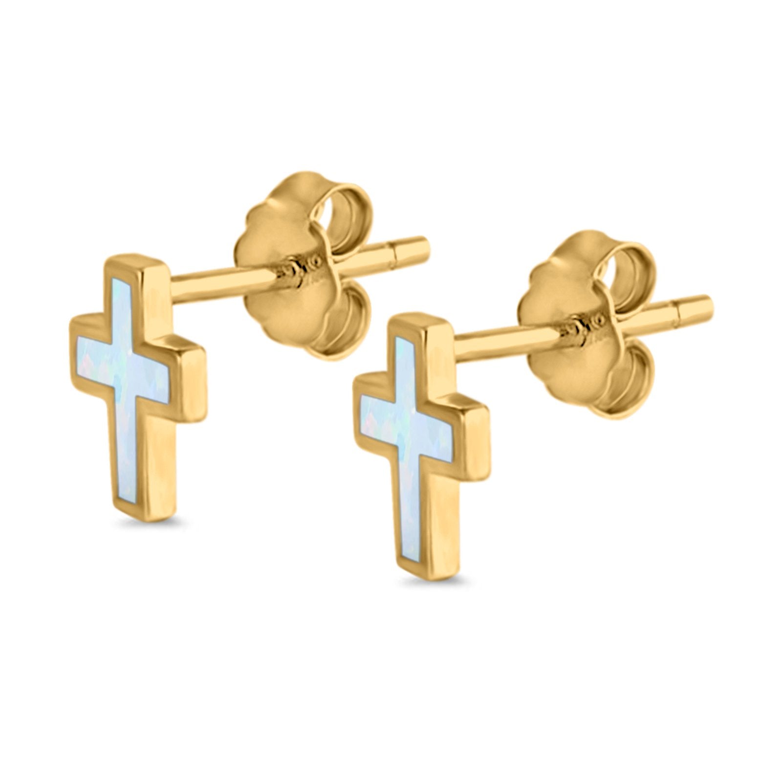 Cross Stud Earrings Lab Created Opal 925 Sterling Silver