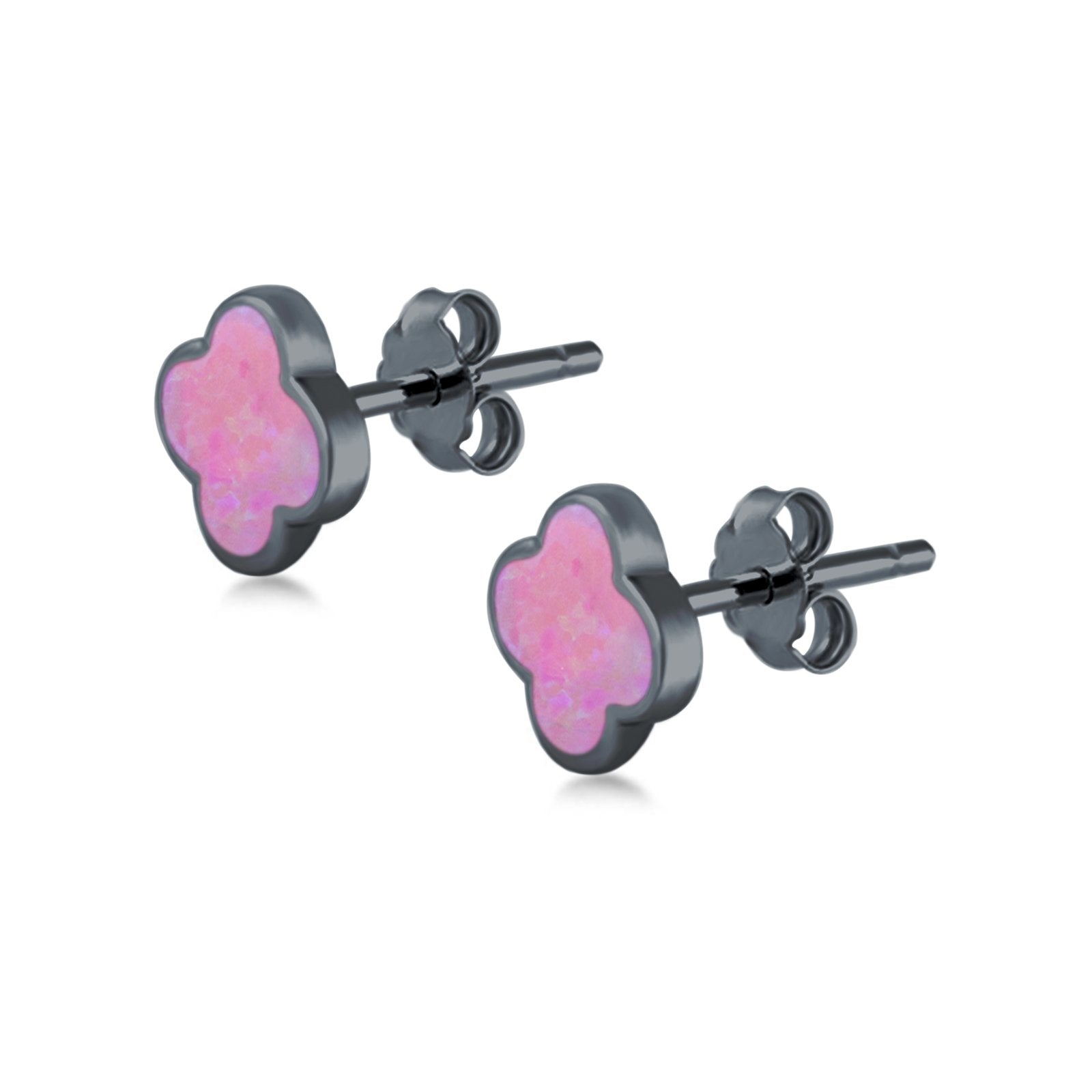 Clover Flower Stud Earring Lab Created Opal 925 Sterling Silver (6.20mm)