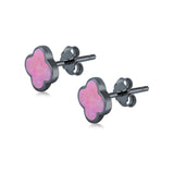 Clover Flower Stud Earring Lab Created Opal 925 Sterling Silver (6.20mm)