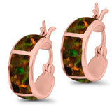 Hoop Huggies Earrings Irregular Shape Created Opal 925 Sterling Silver