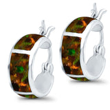 Hoop Huggies Earrings Irregular Shape Created Opal 925 Sterling Silver